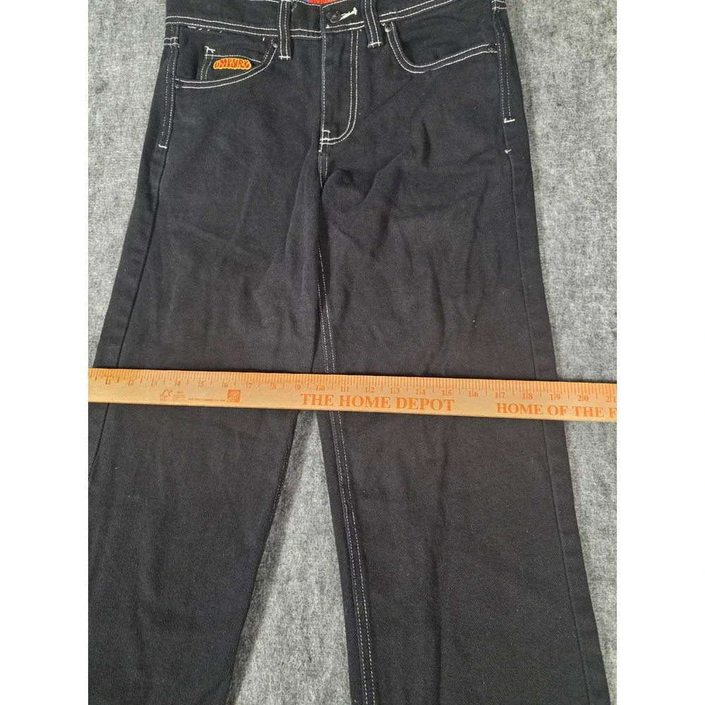 Empyre Relaxed Skate Jeans Mens 26 Black Contrast Stitch Baggy Denim Embroidered